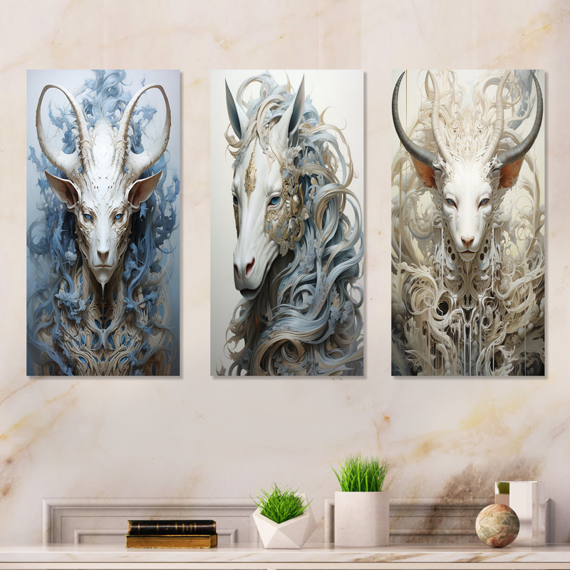 Mythique créature, peinture sur cheval - monstres, ensemble de 3 pièces murales en métal, H 28 po x l 36 po