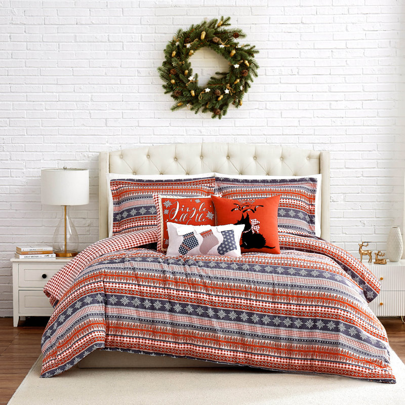 Cozy Cottage Red/Pink/Blue Microfiber Reversible Comforter Set, Twin