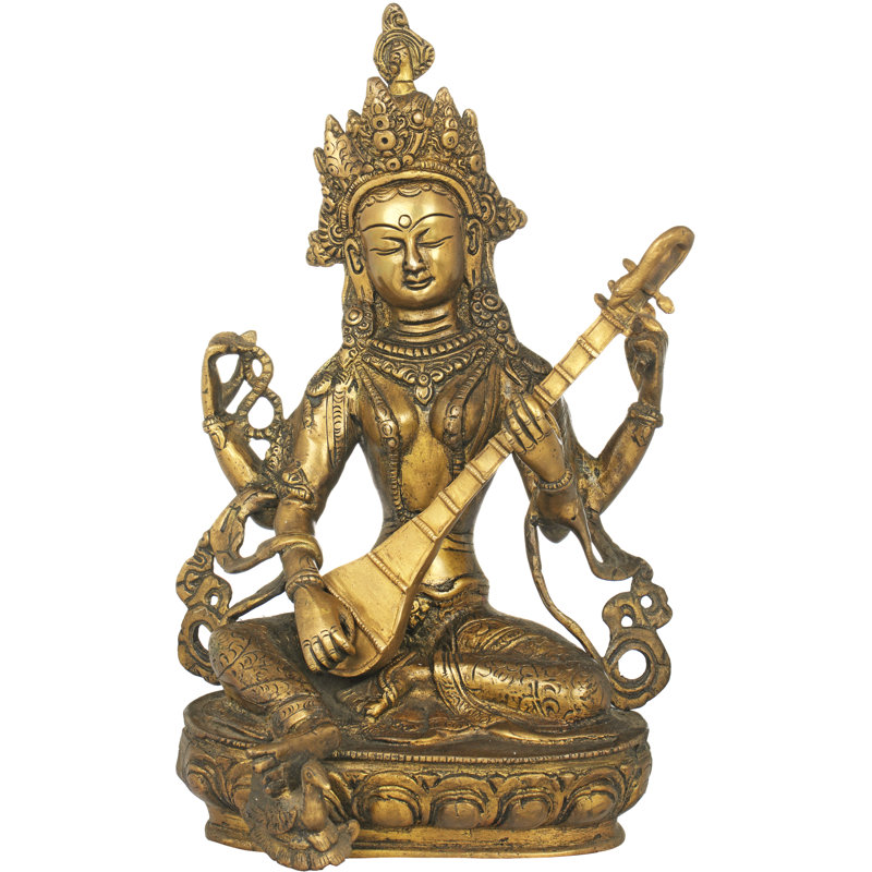 Lotus, déesse assise, Saraswati, son pied posé sur son cygne