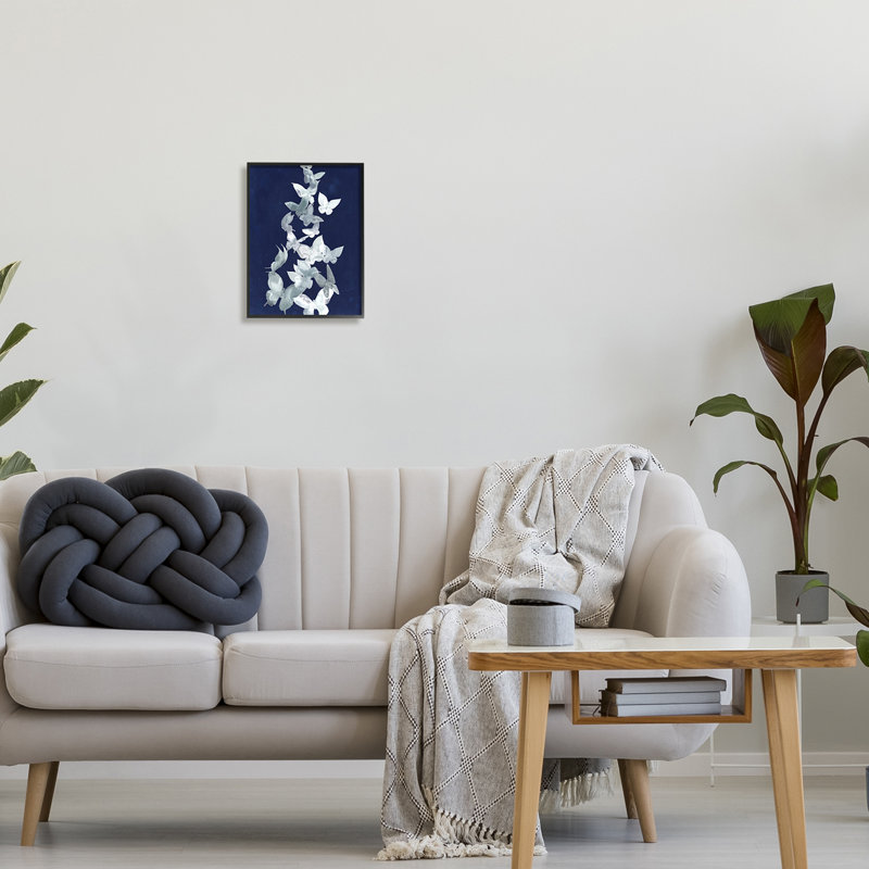 «Abstract Butterflies Swarm» encadré sur bois par Grace Popp, peinture, Giclée encadrée noir minuit