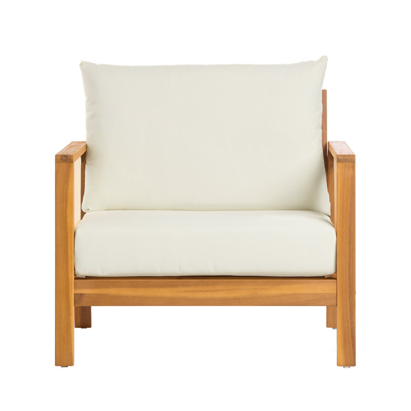 Durable Acacia Wood Outdoor Club Chair with Textilene Accents and Water-Repellent Cushions for Patio and Backyard, Brown