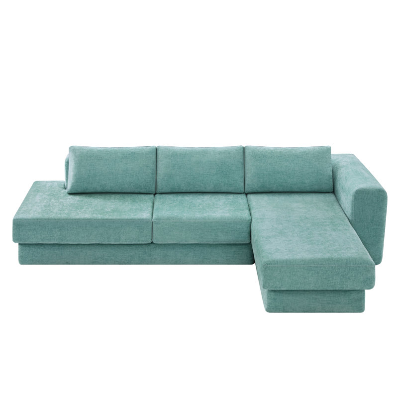Boneless 113" L-Shaped Chenille Sectional Sofa with Double-Layer Cushions, Teal