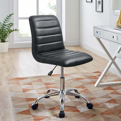 Chaise de bureau à dossier moyen ondulé en vinyle sans accoudoirs Modway