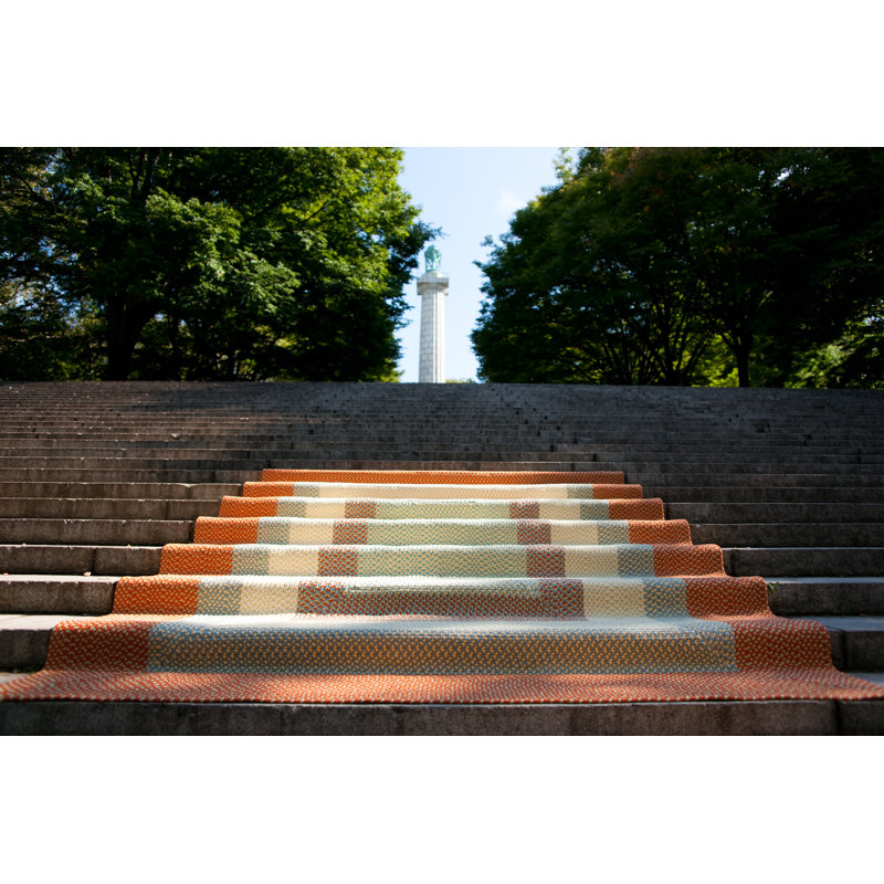 Tapis vert tressé Marathovounos, Tapis de couloir 2 pi x 6 pi, Orange / bleu / blanc