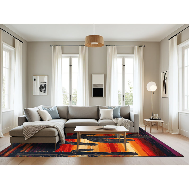 Machine Washable Botanical Purple Area Rug, Rectangle 6' x 9'