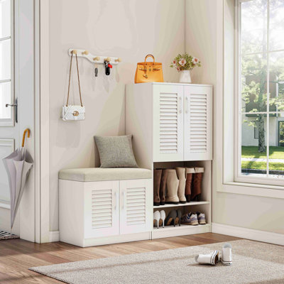 Multi functional Shoe Storage Cabinet with Bench & 7+3 Storage compartment, Adjustable layer board, Shoe Bench with Cushion for Entryway,  Freestanding Shoe Rack