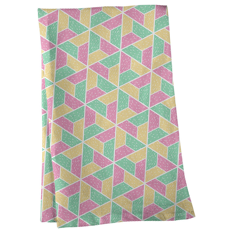 Serviette à thé trapézoïdals Mcguigan, Sergé de coton, Pink/Yellow/Green