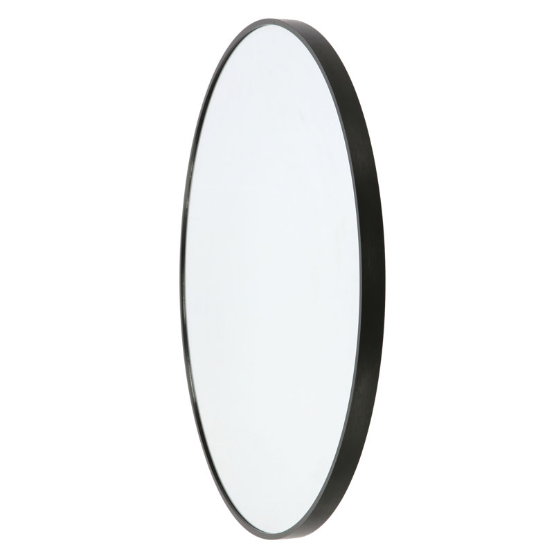 Sasheer - Round Framed Wall Mounted Mirror, Black, 80cm H x 80cm W
