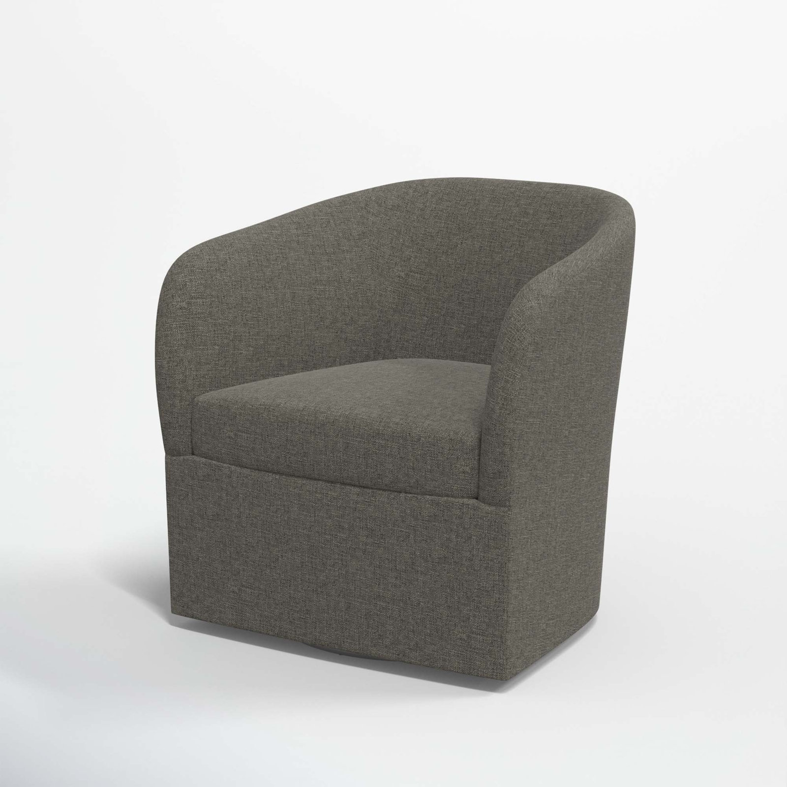 Lesia Upholstered Swivel Barrel Chair, Zuma Charcoal Textured Linen