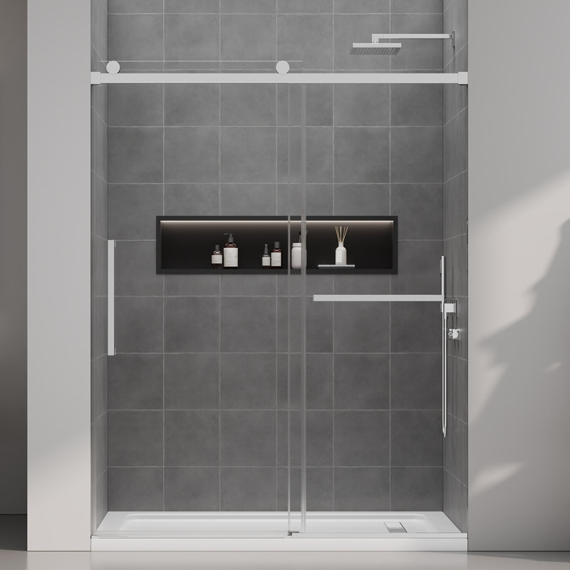 Frameless Single Sliding Shower Doors 56-60" W X 76" H, 5/16" (8Mm) Tempered Glass, Bypass Shower Glass Doors With Stainless Steel Hardware, Reversible Installation