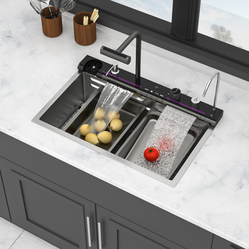 30 Inch Multifunction Single Bowl 16 Gauge Stainless Steel Ledge Workstation Sink with Smart Digital Features
