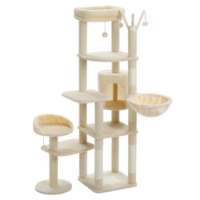 Multi-Level Cat Tree Cat Tower With 3 Removable Pompom Sticks, Cat Condo With Hammock, Scratching Post & 2 Perches