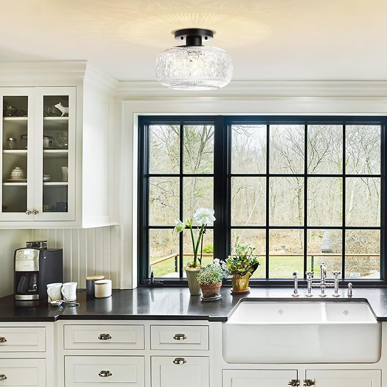 MABOSY Semi Flush Mount Ceiling Light Black Vintage Kitchen Ceiling ...