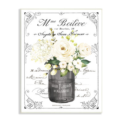 Vintage Parisian Bathroom Floral Bouquet White Flowers Oversized Wall Plaque Art by Lettered and Lined