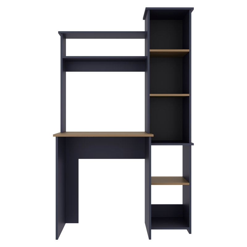 De bureau H 64 po, 7 tablettes, bleu Alby / chêne naturel - Bureau à domicile