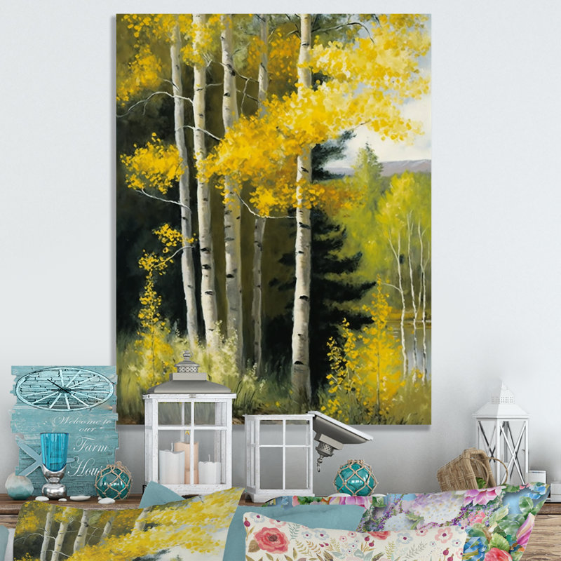 «Yellow Leaf Birches In The Forest II», reproduction sur toile, H 40 po x l 30 po x P 1,5 po, Toile tendue