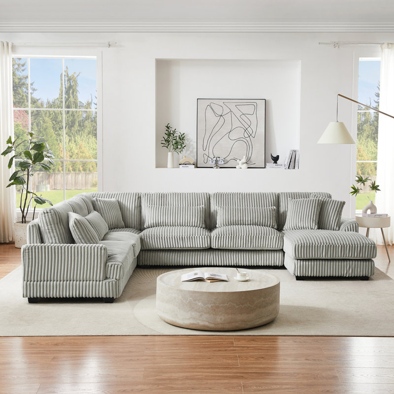 Canapé modulaire surdimensionné de 129 po en forme de U Canapé-lit moderne recouvert de velours côtelé doux avec une chaise longue pour le salon