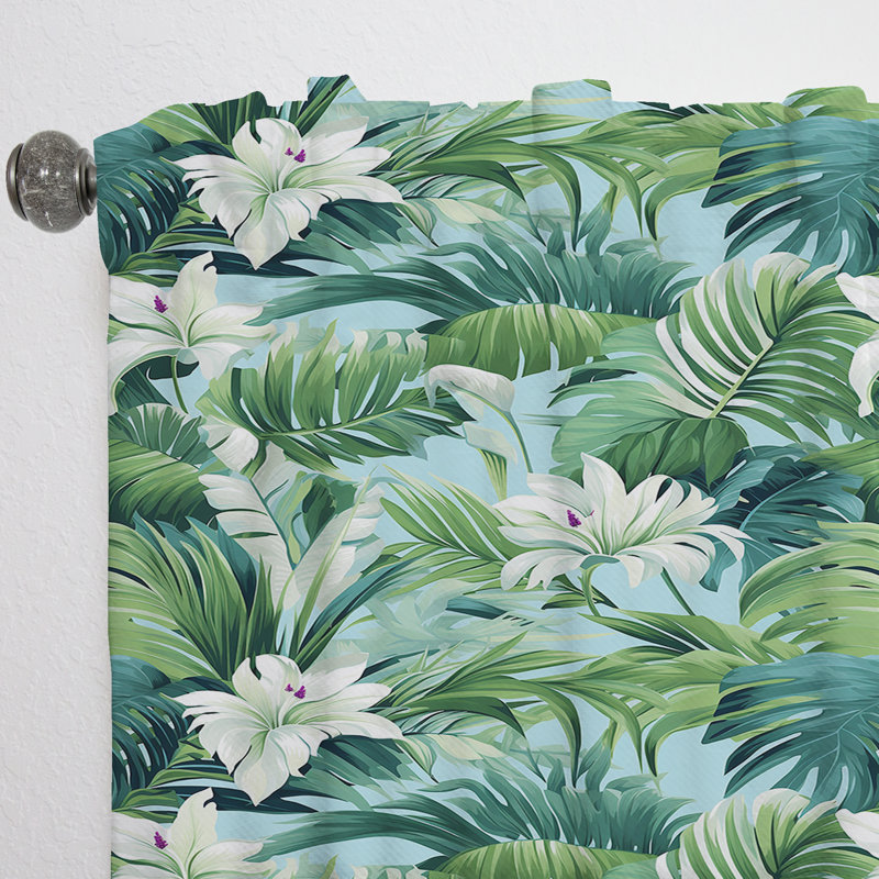 Motif tropical de brise azur Azure I - rideau tropical - obscurcissant en velours - 1 panneau, L 52 po x L 108 po