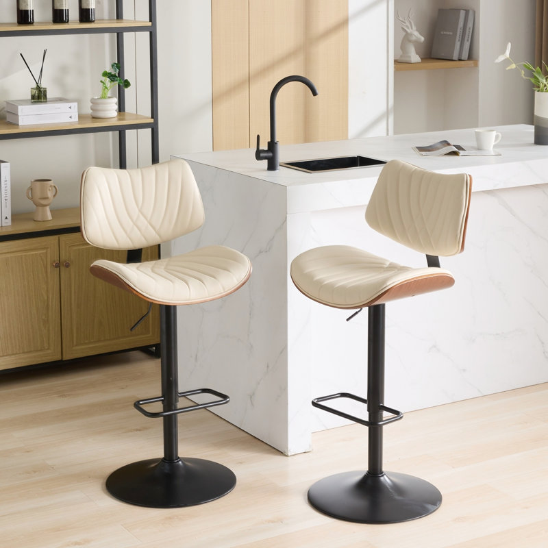 Structure avec chaises pivotantes à 360 °, hauteur réglable, beige, pour salle à manger / café / îlot de cuisine, 2 tabourets, dossier et siège, rembourrés de mousse,
