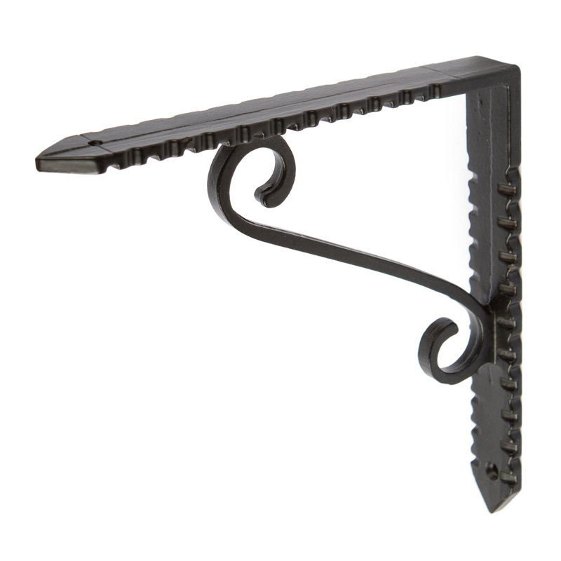 Hammer & Tongs - Notched Scroll Iron Shelf Bracket, Black, 15cm H x 2cm W x 15cm D