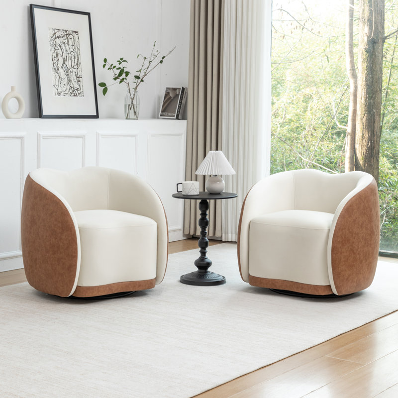 Fauteuil demi-tonneau pivotant en velours Aastha, Brun