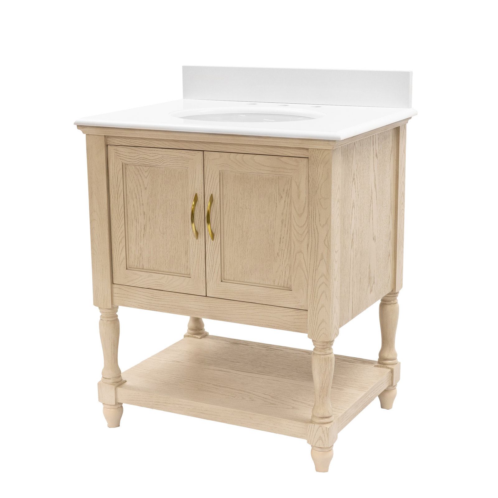 Hampton 30'' Single Bathroom Vanity, Engineered White, Greige Oak