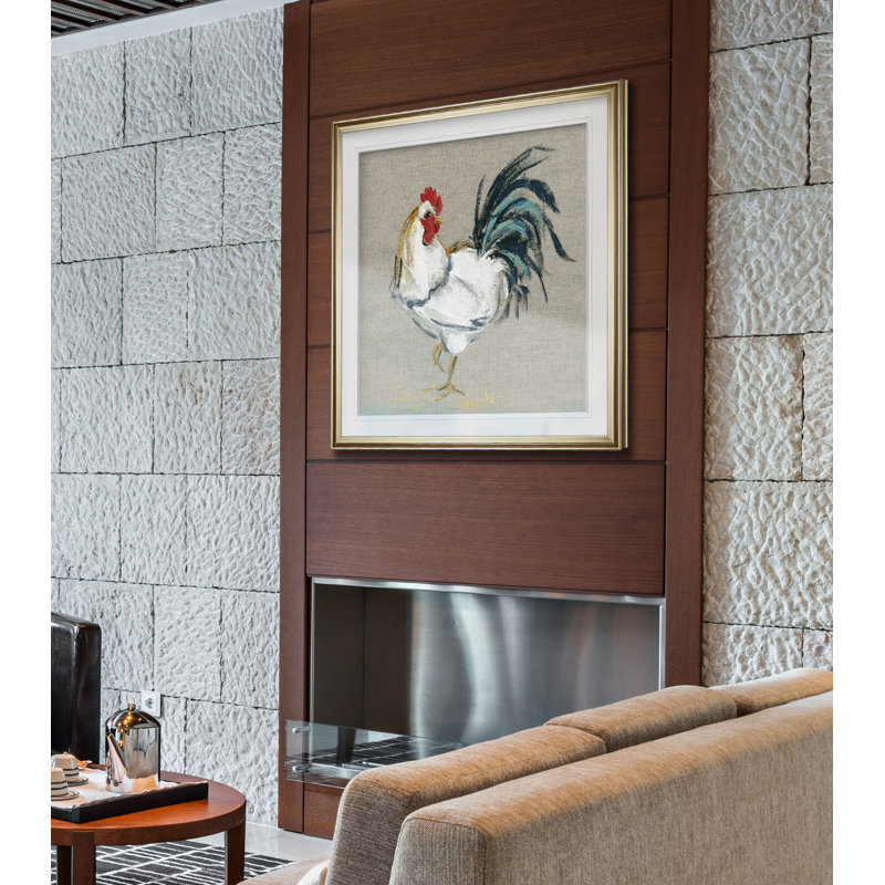 « linen coq ii », reproduction de peinture à l’huile, H 23 po x l 23 po x P 1,5 po, Cadre doré