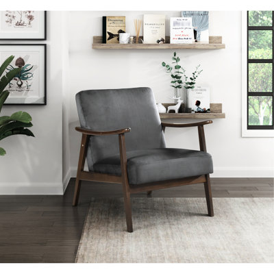Chaise d'appoint de style Mid-Century moderne, revêtement en tissu de velours, structure en bois fini, fauteuil à coussins rembourrés de mousse et coussins pour un siège de soutien