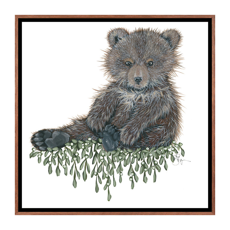 Bébé ours - reproduction d'art, Pas de tapis, Toile avec cadre en bois classique, H 26 po x l 26 po x P 1,5 po