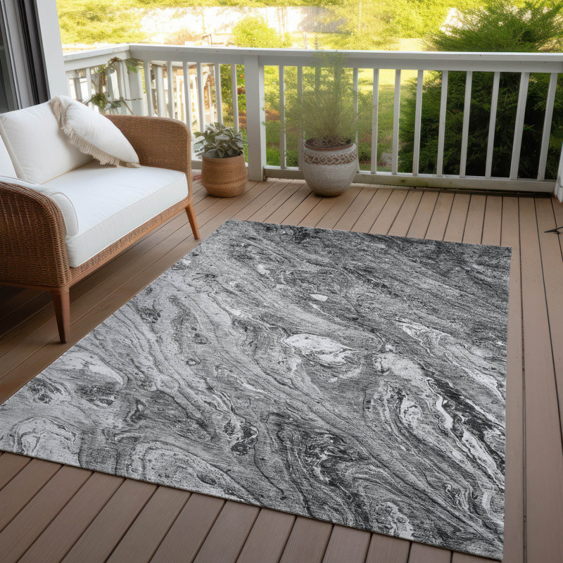 Tapis intérieur / extérieur rectangulaire en polyester tissé à la machine Carsie, Rectangulaire 3 pi x 5 pi