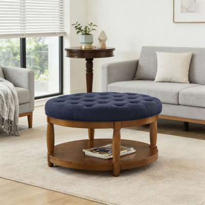 Upholstered Tufted Linen Ottoman Coffee Table
