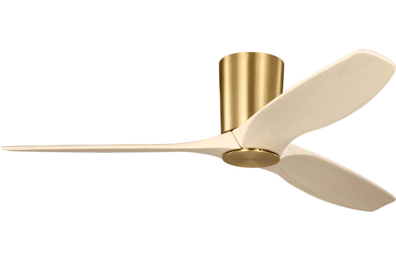 Seyra Smart Hugger LED Ceiling Fan, Burnished Brass, 52" Wide, Washed White Oak