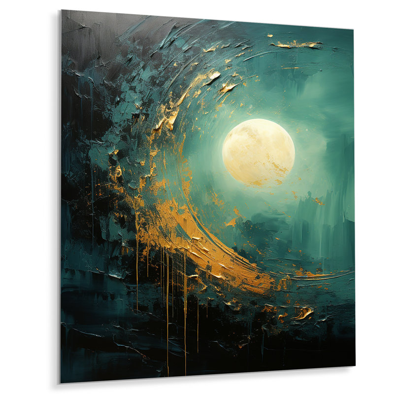 «Moon Emerald Eclipse Serenity» sur métal, H 32 po x l 16 po