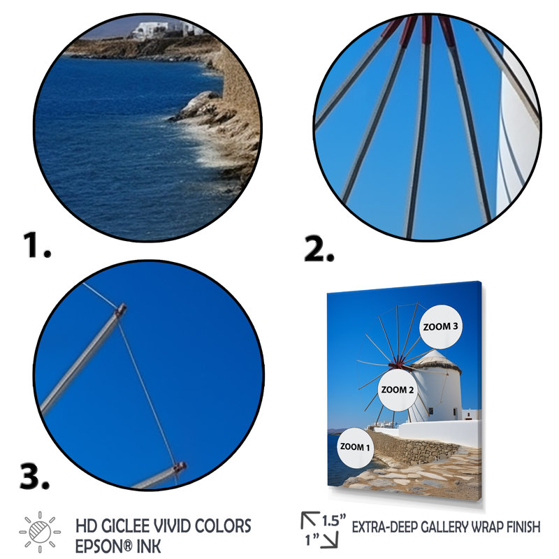 Grèce, moulin à vent Santorini, photo 2 - Grèce, art mural, Cadre flottant noir, 44" H x 34" W