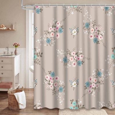 Rideau de douche artistique avec 12 crochets roses