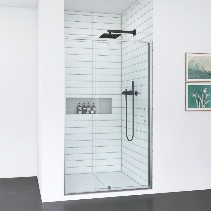 Porte de douche coulissante à cadre pivotant avec verre trempé, Chrome chrome