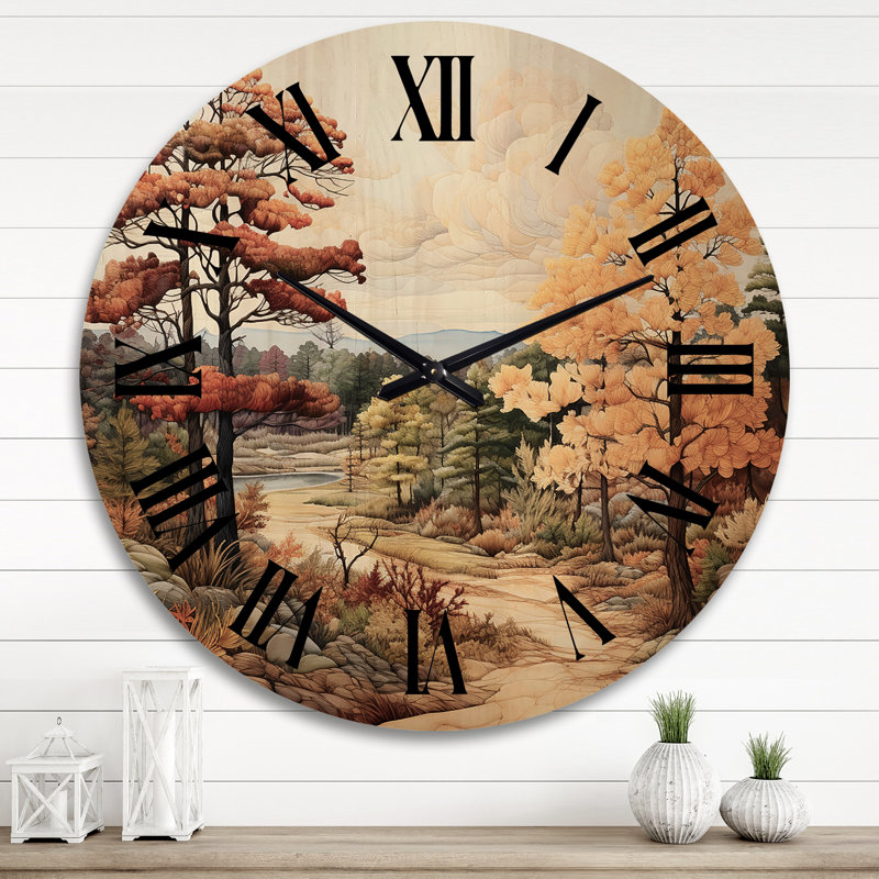 Pine Tree Autumn Magic I - Landscapes Oversized Wood Wall Clock, Extra Large