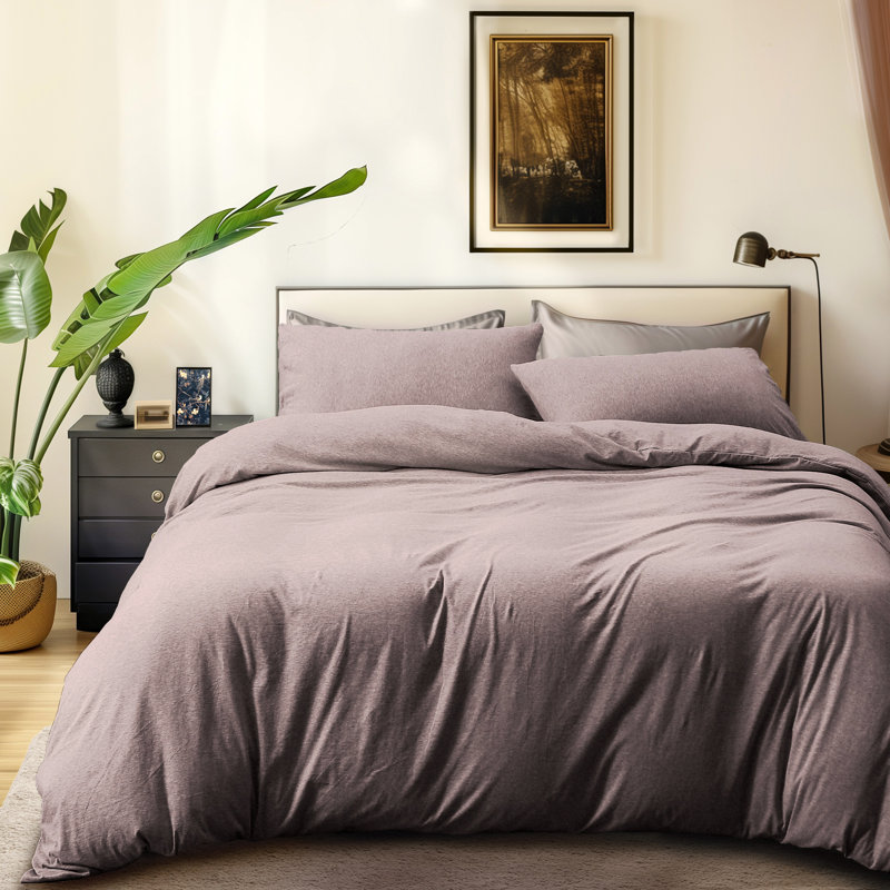 HOME BEDDING Jersey Cotton Duvet Cover Set, Brown, King Duvet Cover + 2 King Shams