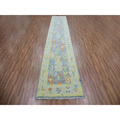 Tapis de couloir en laine noué à la main 2 pi 0 po x 15 pi 7 po gris Oushak
