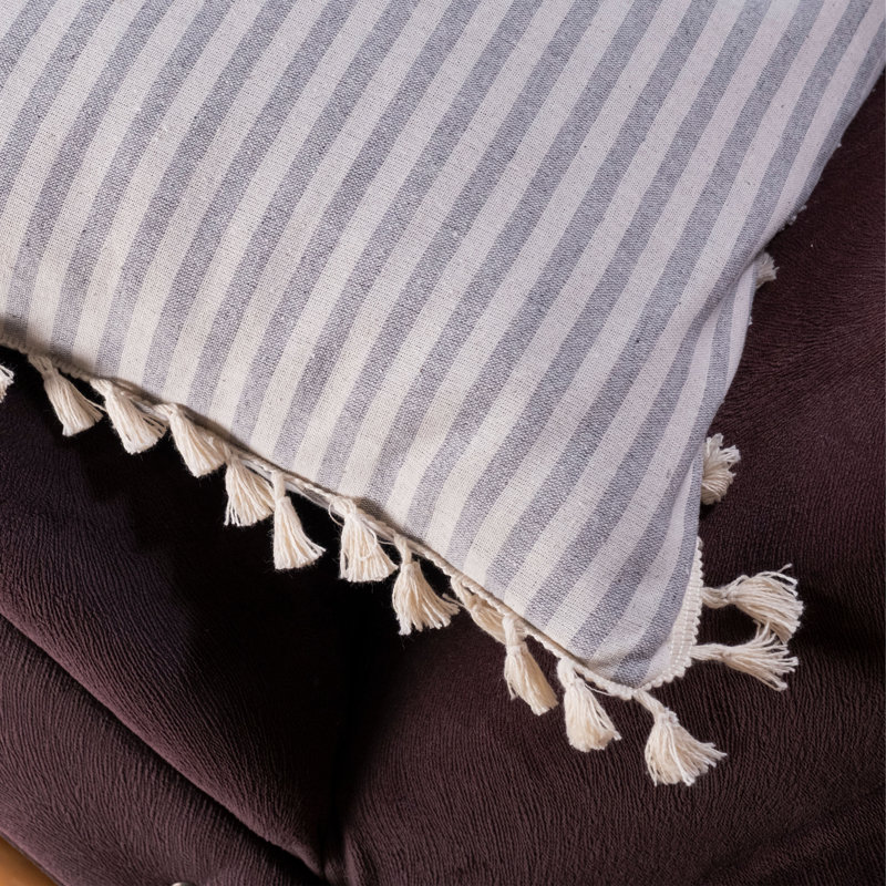 Arreguin Striped White Square Cushion Cover, Light Grey