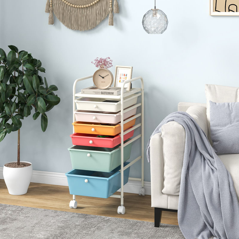 6 Drawer Storage Drawer, Blue/Pink/Orange/Teal/Red/White