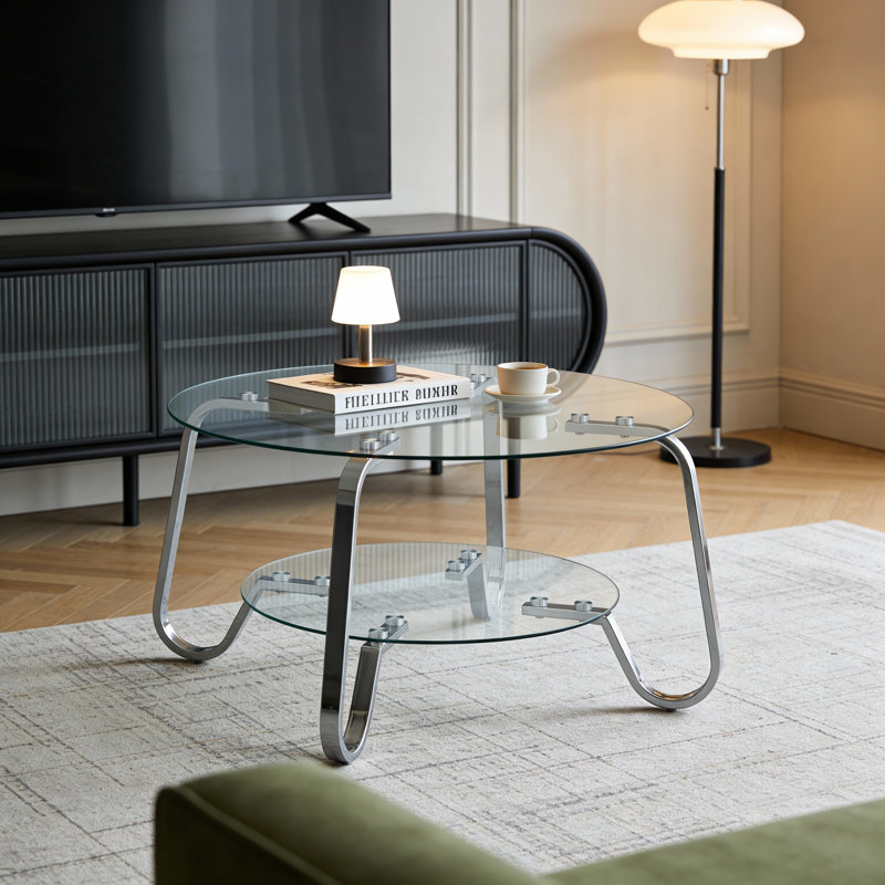 Table basse en verre trempé à double couche de style rétro minimaliste, ajoutant une touche d'élégance à votre salon