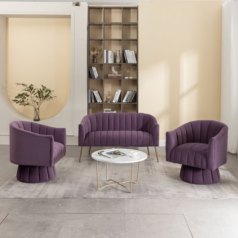Ensemble de salon 3 pièces Tuyen, Velours mauve