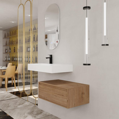 30 Inch Wall-Mounted Bathroom Vanity With Resin Sink,Soft Close Drawer,Float Mounting Design