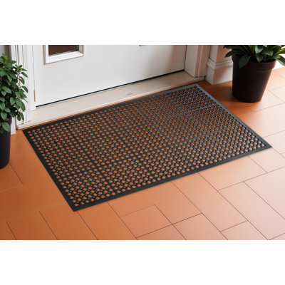 36" X 36" Black Geo Circles Outdoor Rubber Door Mat