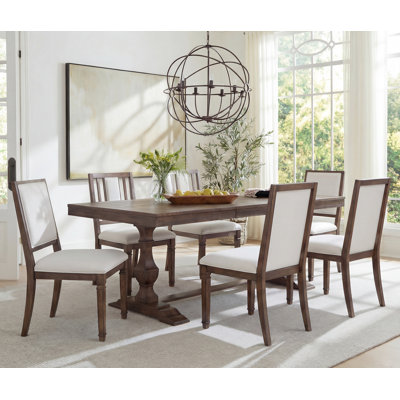 Ensemble de table de salle à manger de style campagnard rustique 74,8 po avec 6 chaises rembourrées (3 styles), structure en bois massif avec pieds décoratifs tournés, ensemble de salle à manger confortable pour 6 personnes, brun