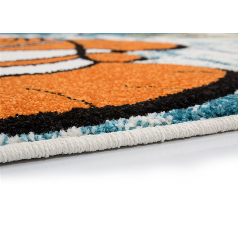 Tapis abstrait bleu / orange Howton, Rectangle 6 pi 3 po x 9 pi 3 po
