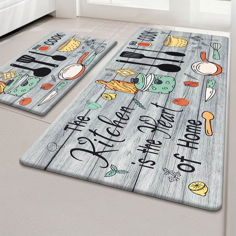 Ensemble de 2 tapis de cuisine Duwaine, Gris, Tapis de couloir 17 po x 28 po + 17 po x 48 po