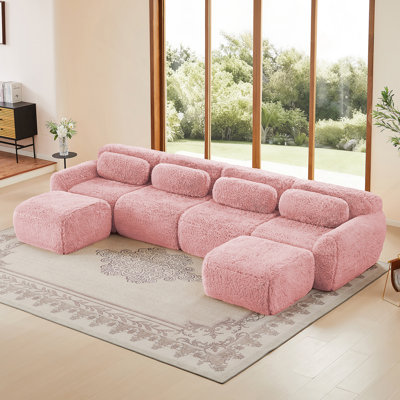 Canapé en forme de U sans os, fond en éponge haute densité 32D, conception antidérapante, conception ergonomique sans assemblage, emballage sous vide à compression complète et combinaison gratuite, pour les salons, chocolat, rose