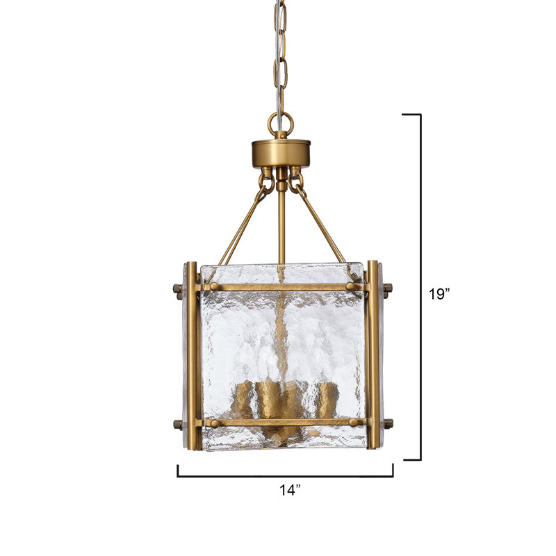 Antique Brass 4-Light Chandelier with Textured Glass Shade